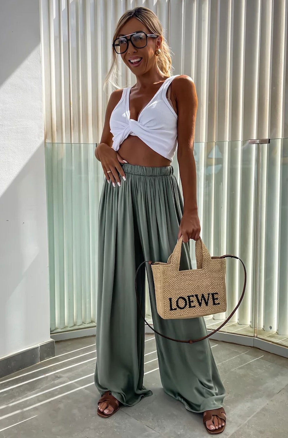 Olive Green Wide Leg Trousers