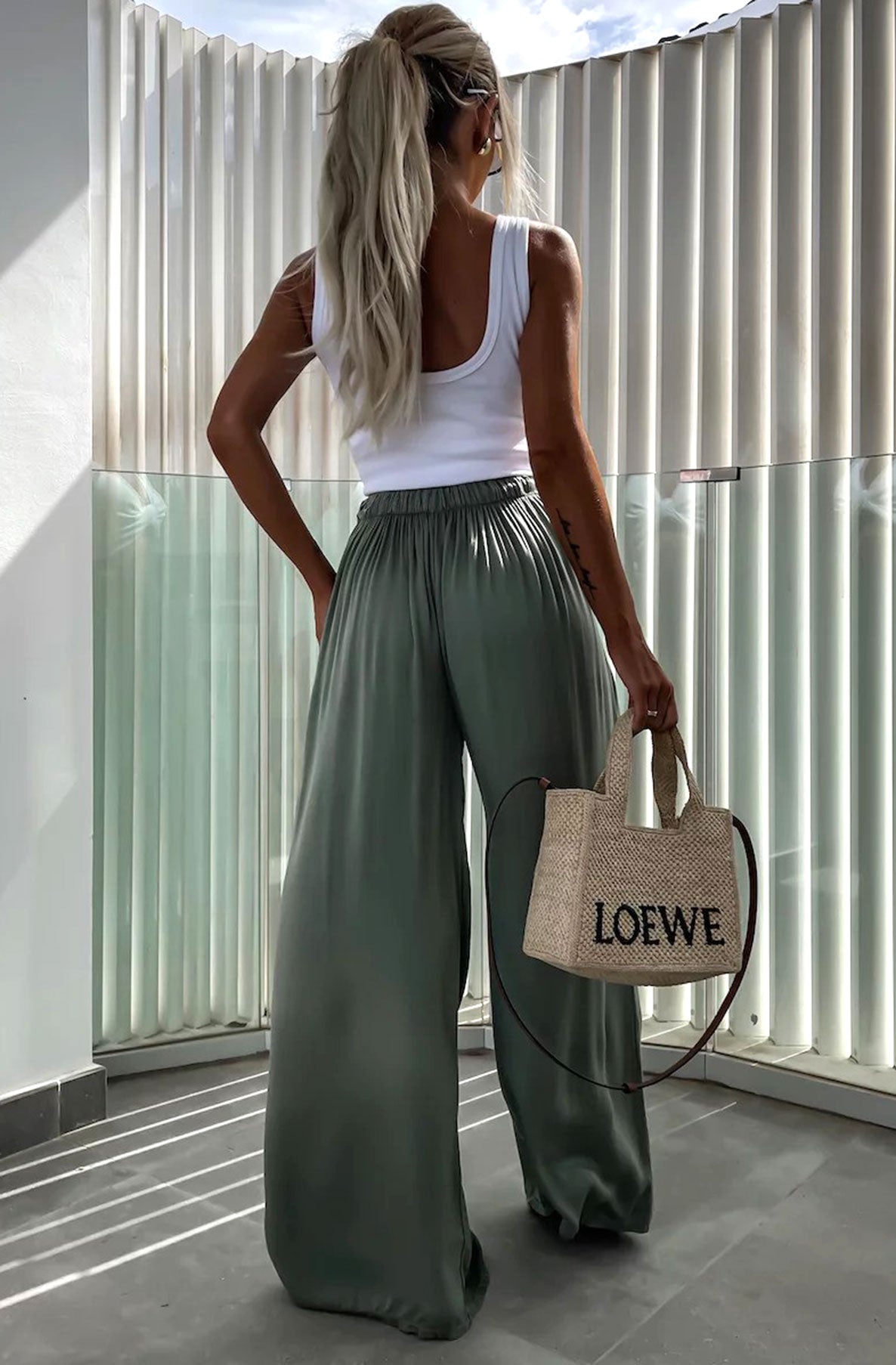 Olive Green Wide Leg Trousers